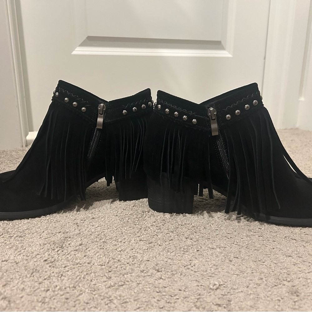 Trinity Ranch Black Fringe Ankle Boots - Picture 4 of 7